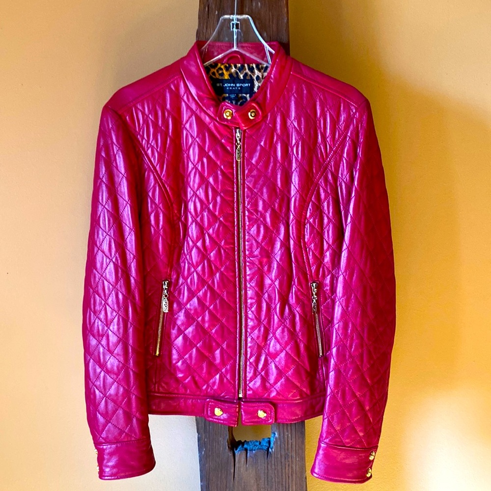 St John Genuine Leather Red Jacket. Ladies size large